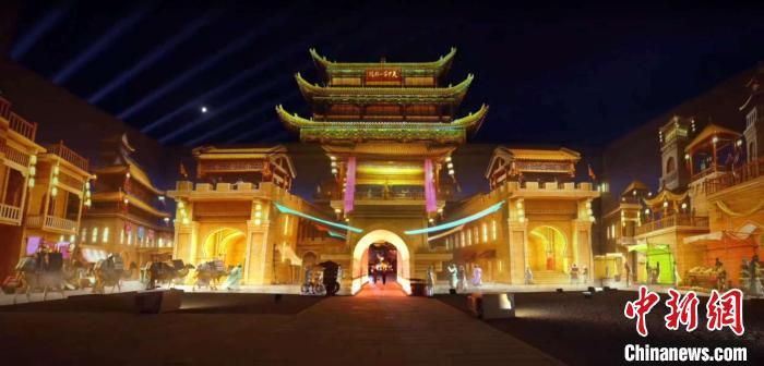 2024年7月15日，甘肅嘉峪關(guān)開啟“夜游”模式。圖為夜游燈光劇《天下嘉峪關(guān)》光影效果。(甘肅嘉峪關(guān)關(guān)城景區(qū)供圖)